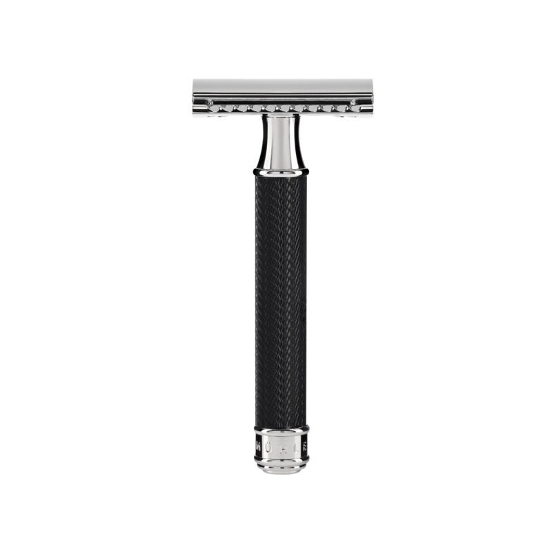 Rasoio R 89 BLK Testa liscia Manico Zigrinato Nero Muhle